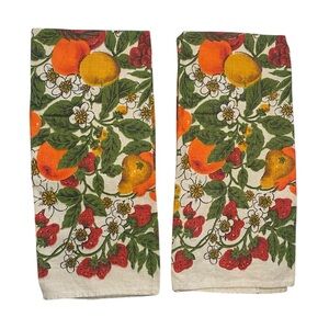 Vintage Lot of 2 Fruit printed Colorful Linen Tea Towels Kitsch